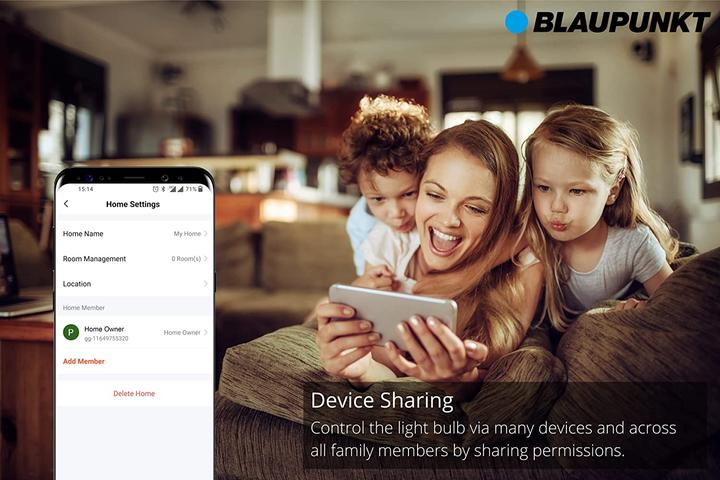 Produktbild Blaupunkt Smart Glühbirne E27 - WiFi - Dimmbar - Intelligente Lampe - 9W - Google Home - Einzeln (E27, 9 W, 900 lm, 1 x, F)