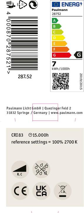 Energy Label Paulmann Reflector (GU10, 7 W, 460 lm, 1 x, G)