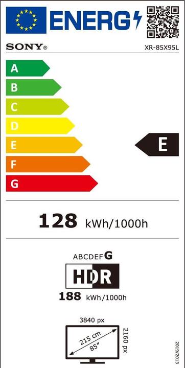 Label énergétique Sony XR-85X95L (85", X95L, Mini-LED, 4K, 2023)