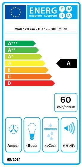 Energie-Label Falmec Quasar Design 120 N Schwarz (Wandhaube)
