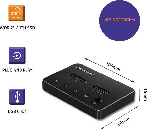 Produktbild Qoltec 50310 Drive docking station (M.2 2280, M.2 22110, M.2 2230, M.2 2260, M.2 2242)