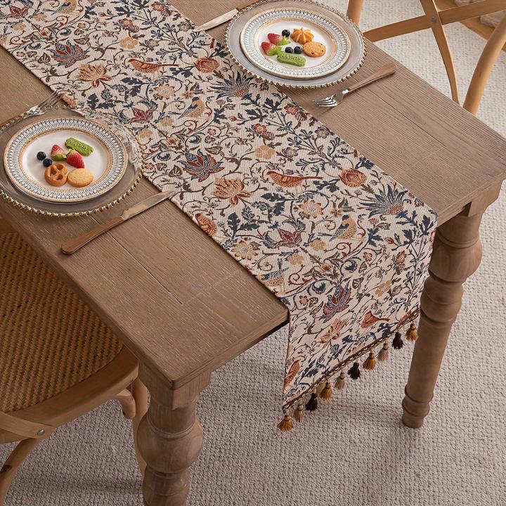 Image du produit Alopini Jacquard couleur fleur modèle de table drapeau herbe avec gland, style pastoral rétro décoratif