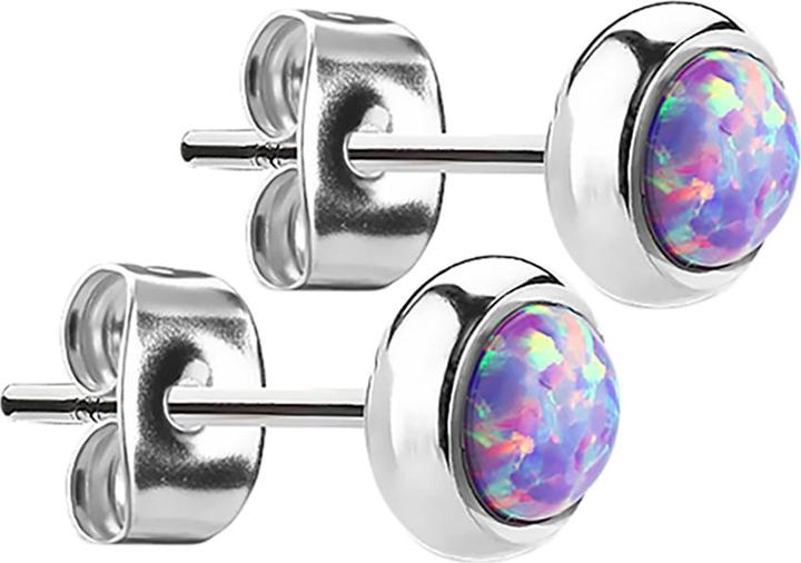 Produktbild Star Piercing Ohrstecker silber mit Opal violett (ohne Messing, Chirurgenstahl 316L)