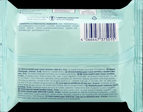 Valori nutrizionali e ingredienti dm Sanft&Sicher Carta igienica umida Classic Sensitive (1 x)