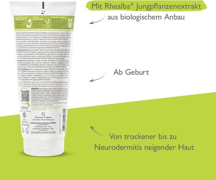 Nährwerte und Zutaten A-Derma EXOMEGA CONTROL Balsam Bals (Körpermilch, 200 ml)