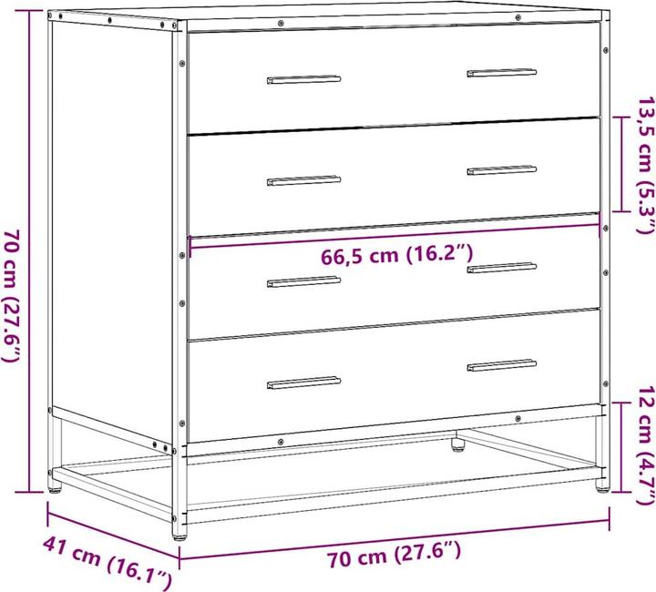 Actual product image VidaXL Black drawer unit 70x41x70 cm Wood-based drawer chest (70 x 41 x 70 cm)