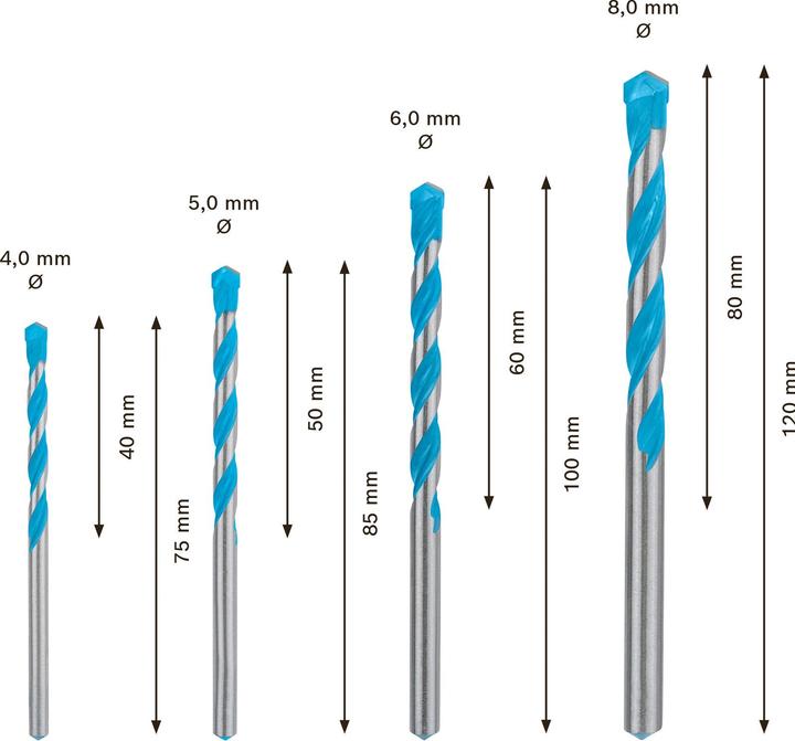 Actual product image Bosch Professional Zubehör EXPERT MultiConstruction CYL-9 drill bit set, 4/5/6/8 mm, 4 pcs. (4.00 mm, Ø 8.0 mm, 5.0 mm, 6.0 mm)