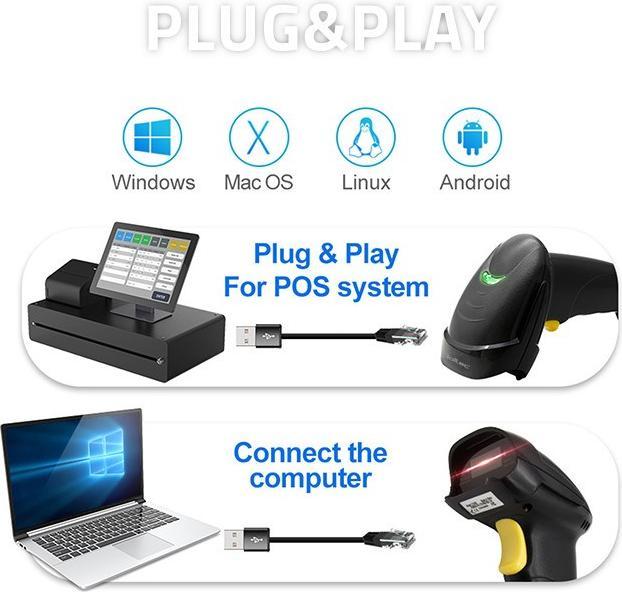 Actual product image Qoltec 1D Laser Barcode Scanner | USB | Black (1D barcodes)