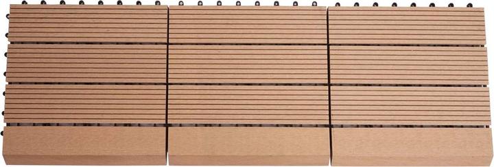 Produktbild Swisshandel24 WPC Bodenfliese Rhone + Abschluss, Holzoptik Balkon/Terrasse, 11x je 30x30cm = 1qm Premium teak li (11 x, 30 x 30 cm)