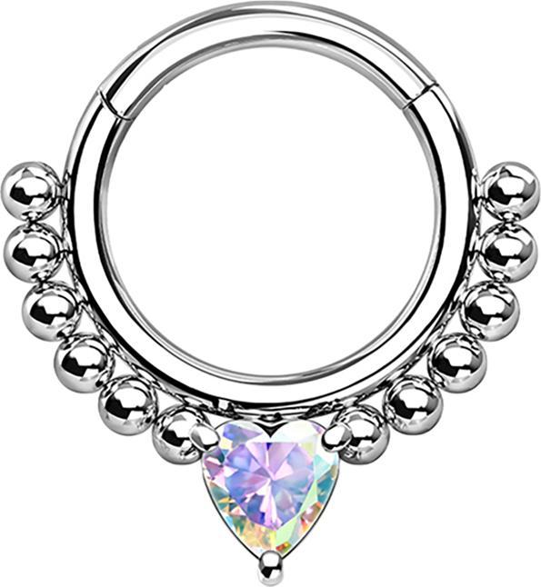 Star Piercing Micro Segmentring klappbar silber Kugeln und Herzkistall multicolor (ohne Messing, Chirurgenstahl 316L)