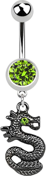 Image du produit Star Piercing Banane argent avec pendentif dragon noir vert clair (Acier chirurgical 316L)