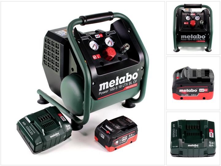 Actual product image Metabo Power 160-5 18 LTX BL OF Battery compressor 18 V 8.0 bar Brushless + 1x LiHD battery pack 5.5 Ah + (8 bar, 5 l)