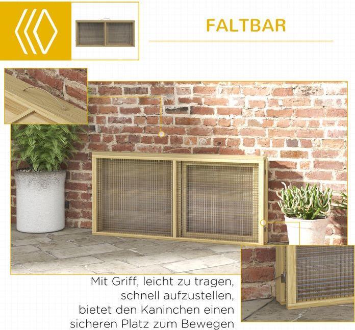 Produktbild Swisshandel24 Kaninchenstall Holz Freilaufgehege aufklappbar Dach Meerschweinchen Natur 120x120x57cm