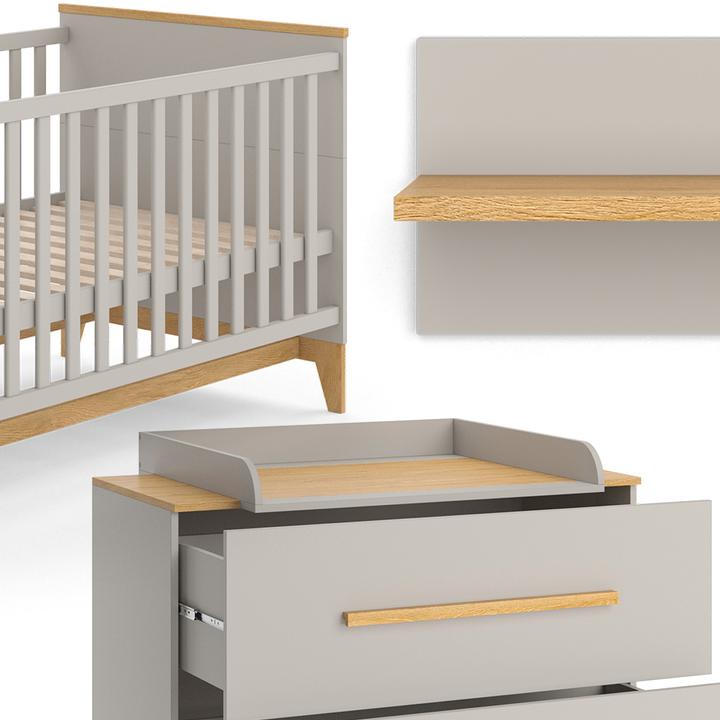 Produktbild VitaliSpa Kinderzimmer-Set Malia, Cashmere-Eiche, 5 Teile (Babybett, Kinderkleiderschrank, Wickelkommode)
