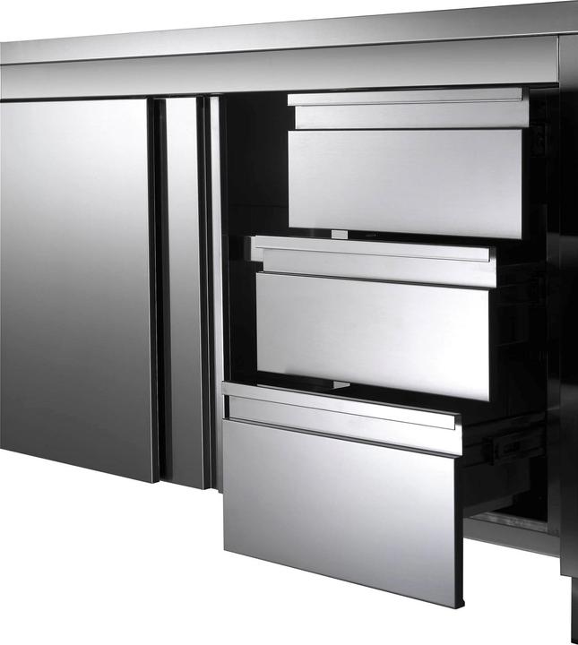 Image du produit Gastro Hero Armoire de travail ECO en inox avec porte battante et tiroirs (140 cm, 85 cm)