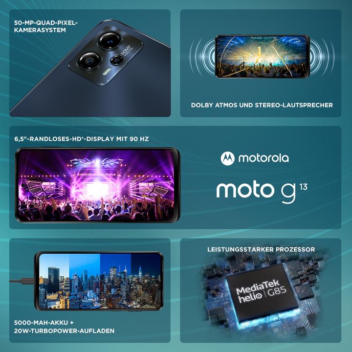 Immagine prodotto Motorola Moto G13 (128 GB, Stuoia di carbone, 6.50", Doppia SIM, 50 Mpx, 4G)