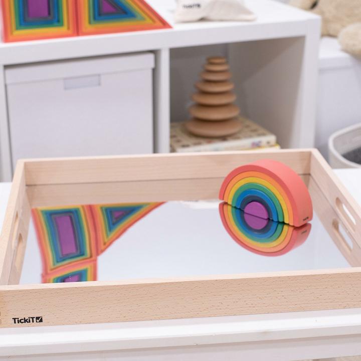 Image du produit TickiT Boîte plateau en bois avec base miroir (Français, Allemand, Anglais, Italien)