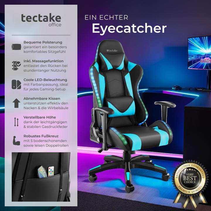 Immagine prodotto tectake Sedia da gioco Tartaros, LED, funzione massaggio