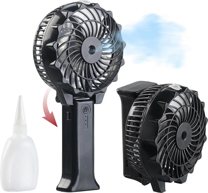 Produktbild Pearl Klappbarer 2in1-Akku-Hand- & Tisch-Ventilator mit Nebler-Funktion