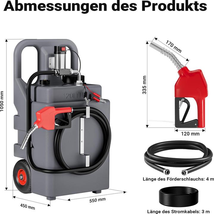 Produktbild Wiltec 120l mobile Tankanlage 12V Pumpe Kraftstoffbehälter Dieseltankstelle