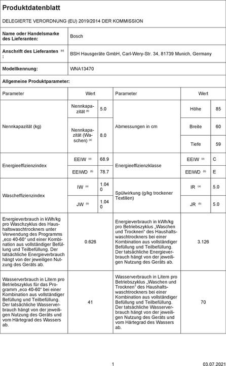 Image du produit Bosch Hausgeräte WNA13470 (Prise UE)