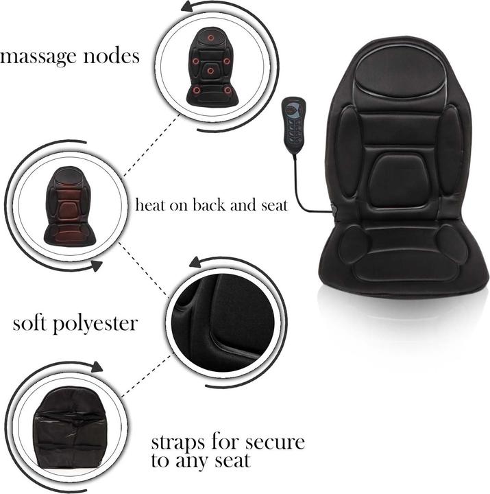 Actual product image Wiltec Full Body Massage Cushion with Heat and 5 Vibration Motors for Muscle Relief, 105x50cm, black, 12V (Garden machinery attachment)