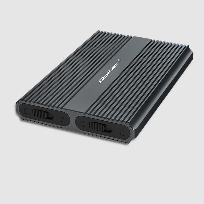 Actual product image Qoltec Obudowa | kieszeń na dysk M.2 SSD SATA | NVME | DUAL |USB-C (M.2)