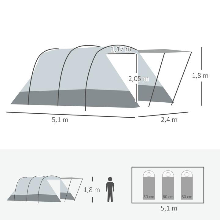 Actual product image Outsunny Camping tent with ground spikes, tensioning ropes and carrying bag (Tunnel tent, 8.50 kg, 8 persons)