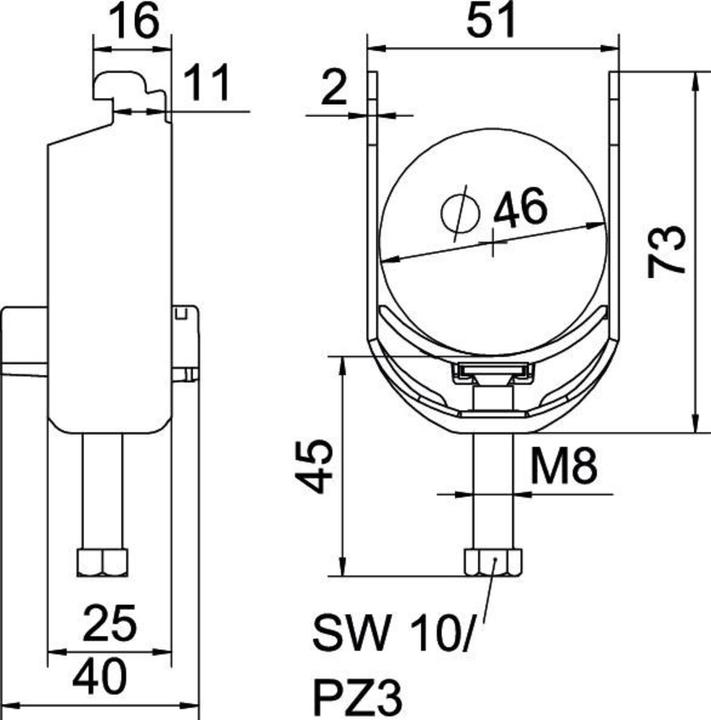Actual product image OBO Bettermann BS-N1-K-46 FT U-clamp 2056 40-46mm hot-dip galvanised 1187238