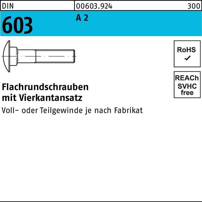 Produktbild Flachrundschraube DIN 603 m.Vierkantansatz M 6 x 20 A 2 (100 Schrauben pro Stück)