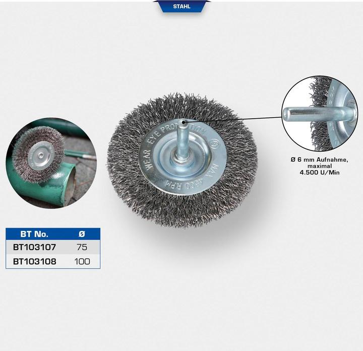 Produktbild Brilliant Tools Scheibenbürste, Ø 75 mm mit 6 mm Aufnahme