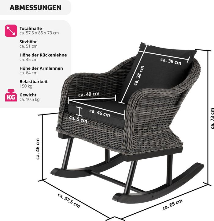 Actual product image tectake Rattan Rocking Chair Rovigo 150kg