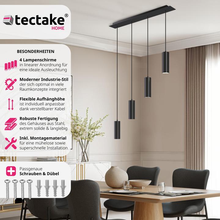 Produktbild tectake Pendelleuchte Lumea, 4-flammig, längenverstellbare Kabel (GU10)