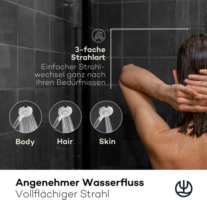 Actual product image Kludi X3 Shower set, shower head 11,7 cm + shower hose 1,6 m (3 Beam types, 15 l/min)