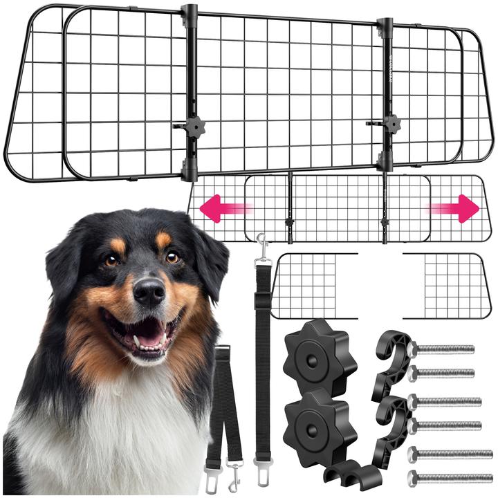 Image du produit tectake Grille de protection pour chien Balu, réglable en largeur, 2 ceintures de sécurité (Chien, Réflecteurs)