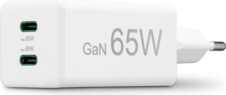 Produktbild Hama Schnellladegerät, GaN, 2x USB-C, PD/Qualcomm®, Mini-Ladegerät, 65 W, Weiss (65 W)