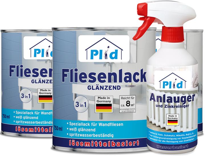 Produktbild Plid Fliesenlack Set 2,25l Cremeweiss glänzend für ca. 23m² /Lackierset +0,5l Anlauger (Cremeweiss, 2.25 l)