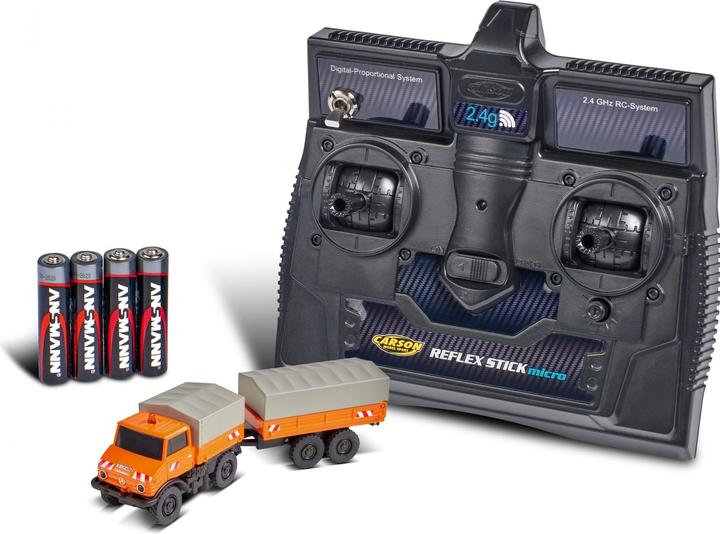 Carson MB Unimog U406 mit Anhänger Elektro Brushed 1:87 100%-RTR (RTR Ready-to-Run)