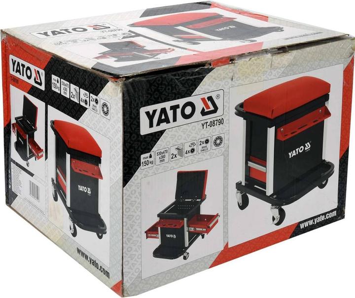 Produktbild Yato Profi Werkstatthocker mit 2 Schubladen, Staufach und Ablage, 360° drehbar, 4 Rollen, stabile un