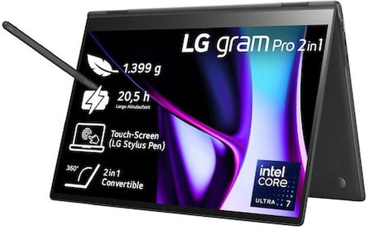 Produktbild LG 16" 16T90SP-K 2in1 Notebook Tablet Core i7 16GB 1TB W11H (16", Intel Core Ultra 7 155H, 16.38 GB, 1024 GB, DE)