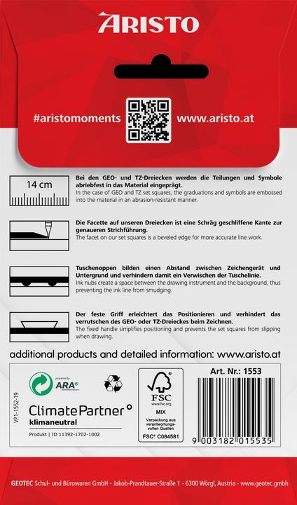 Nährwerte und Zutaten Aristo Winkel 16cm 1553 Hypotenuse (160 mm)