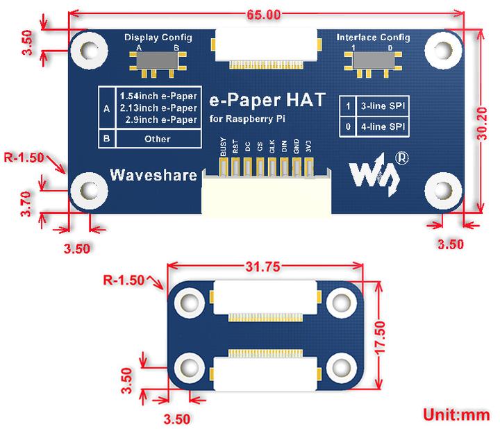 Actual product image WaveShare 800×480 7.5inch 3-colour E-Ink Display Raspberry Pi HAT