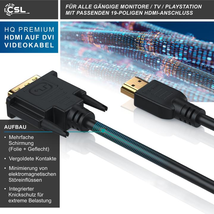 Actual product image CSL DVI to HDMI cable - Dual Link 24 1 - HDTV resolutions up to 2560x1600 - OFC copper conductor (3 m, HDMI, DVI)