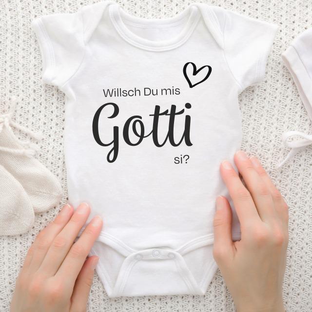 Produktbild CreaDiva Babybody Kurzarm - Willsch Du mis Gotti si? (62)