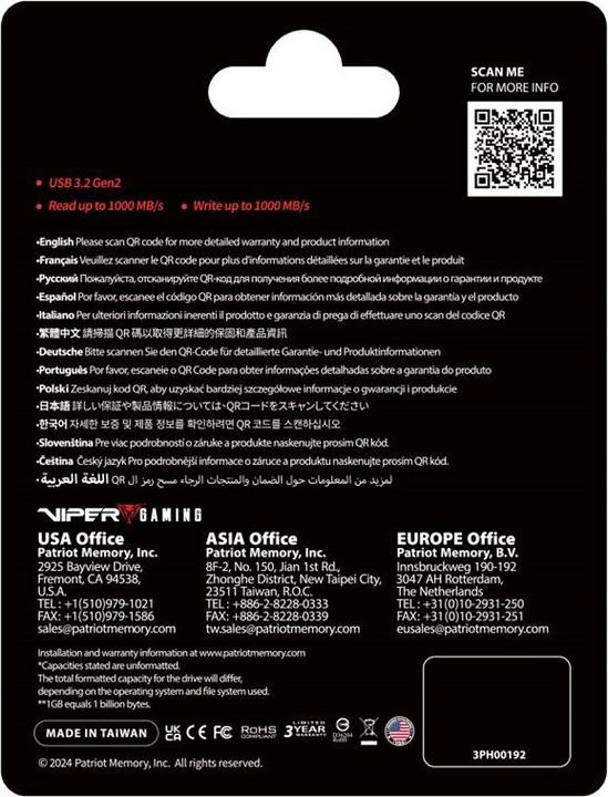 Actual product image Patriot Dysk SSD PVP30 2TB 1000MB/s USB Duo A+C 3.2 Gen2 Alu (2000 GB)