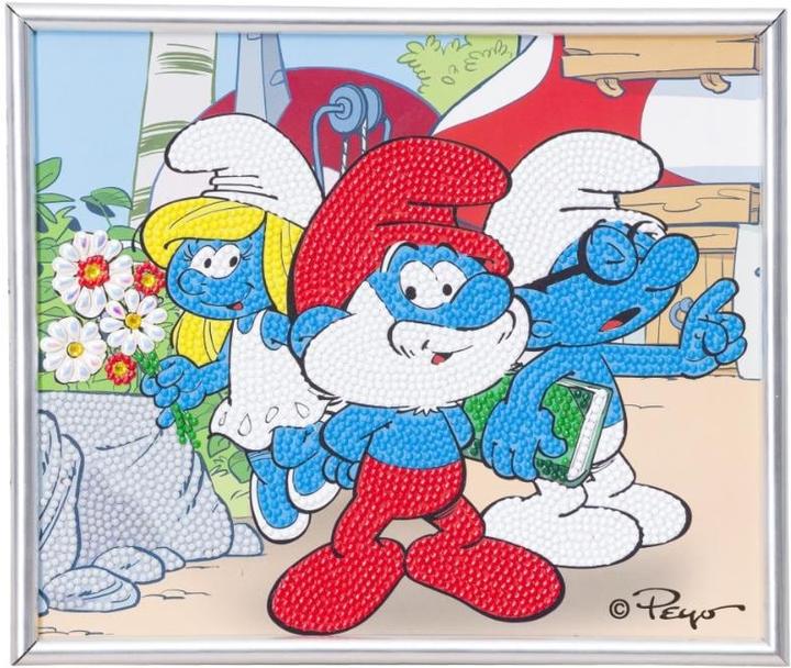 Produktbild Craft Buddy Papa Schlumpf, Schlumpfine & Schlaubi 21x25cm Bild mit Rahmen Crystal Art
