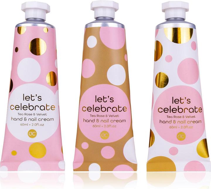 Immagine prodotto Accentra Crema mani e unghie LET'S CELEBRATE in tubo, 60ml, 3 motivi assortiti, fragranza: Tea Rose & (60 ml)
