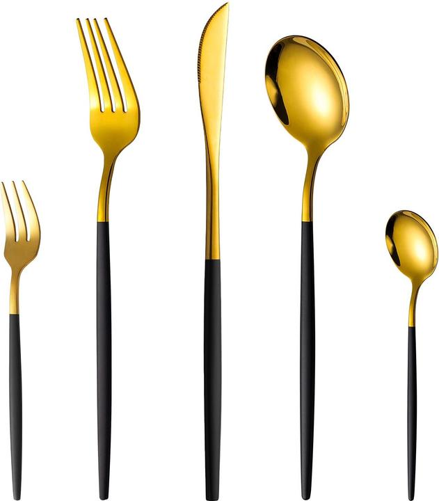 Produktbild Sanli Besteck Schwarz Gold Set Fuer 12 personen