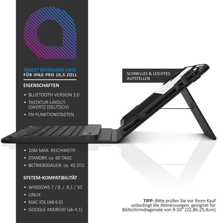 Produktbild Aplic Tablet Tastatur, Bluetooth-Keyboard, 9-10" Tablets Kunstledercase für den Transport (DE, Tablets 9"-10")