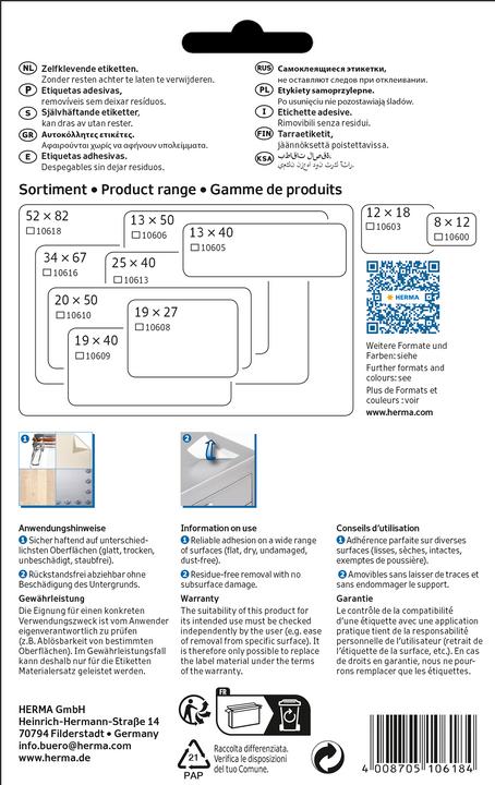 Actual product image HERMA Removable multi-purpose labels